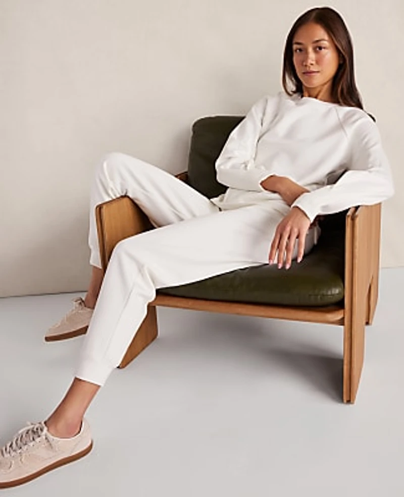 Ann Taylor Haven Well Within Soft-Brushed Fleece Pleated Crewneck Ivory Women's