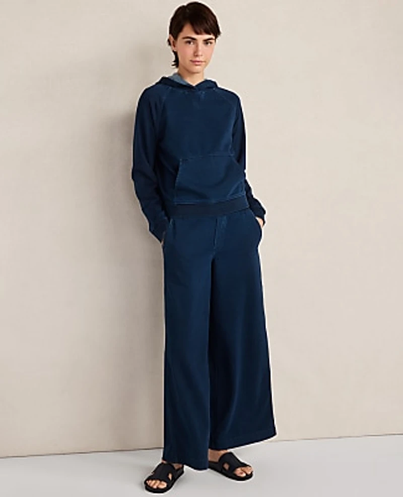 Ann Taylor Haven Well Within Indigo Cotton Terry Wide Leg Pants Size Small Dark Indigo Women's