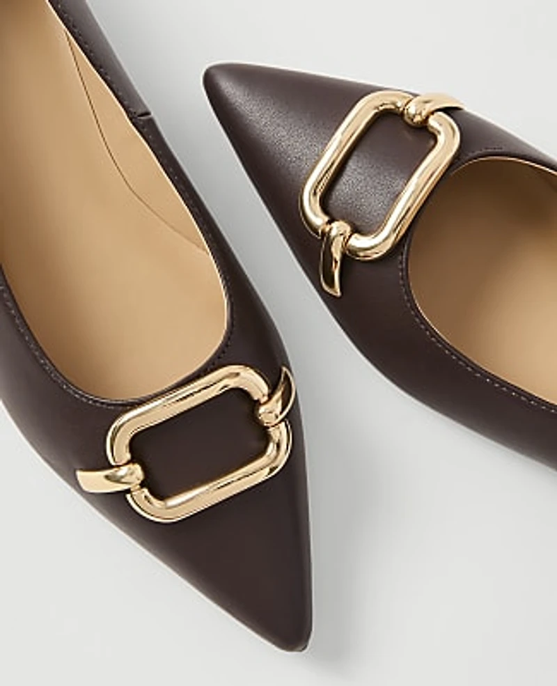Ann Taylor Leather Buckle Flat Pure Chocolate Women's