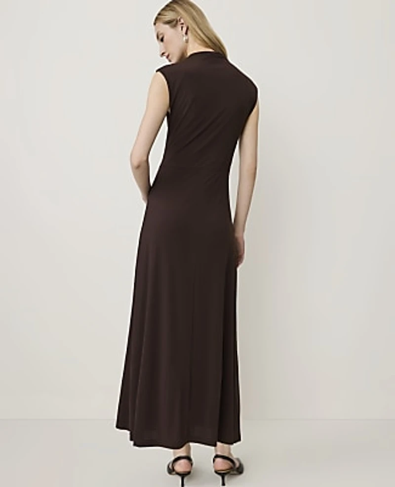 Ann Taylor Petite Mock Neck Midi Dress French Mocha Women's