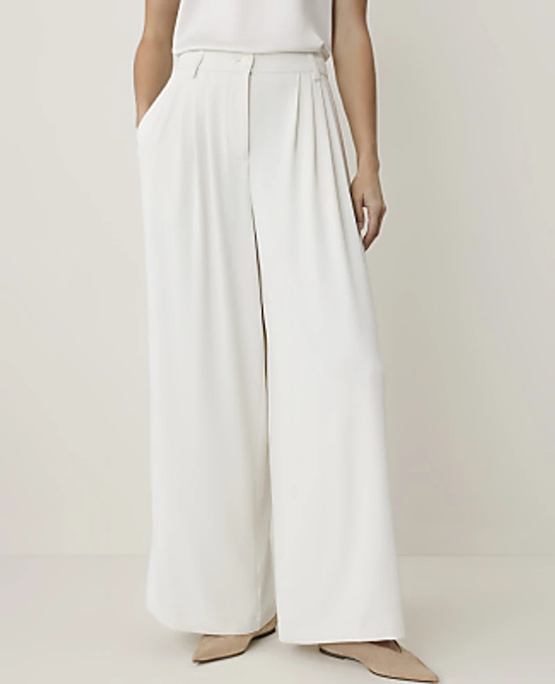 Ann Taylor The Petite Multi Pleated Wide Leg Pant Winter White Women's