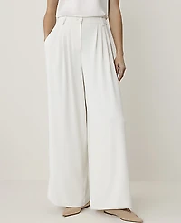Ann Taylor The Petite Multi Pleated Wide Leg Pant Winter White Women's