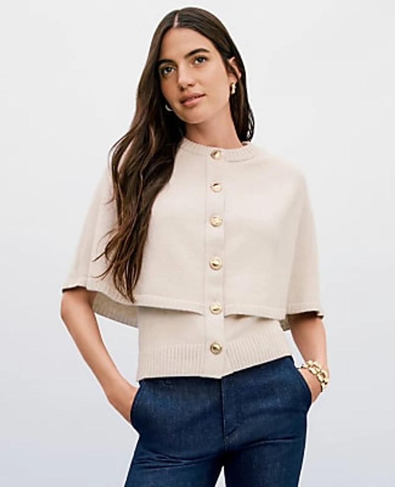 Ann Taylor Short Sleeve Capelet Cardigan Women's