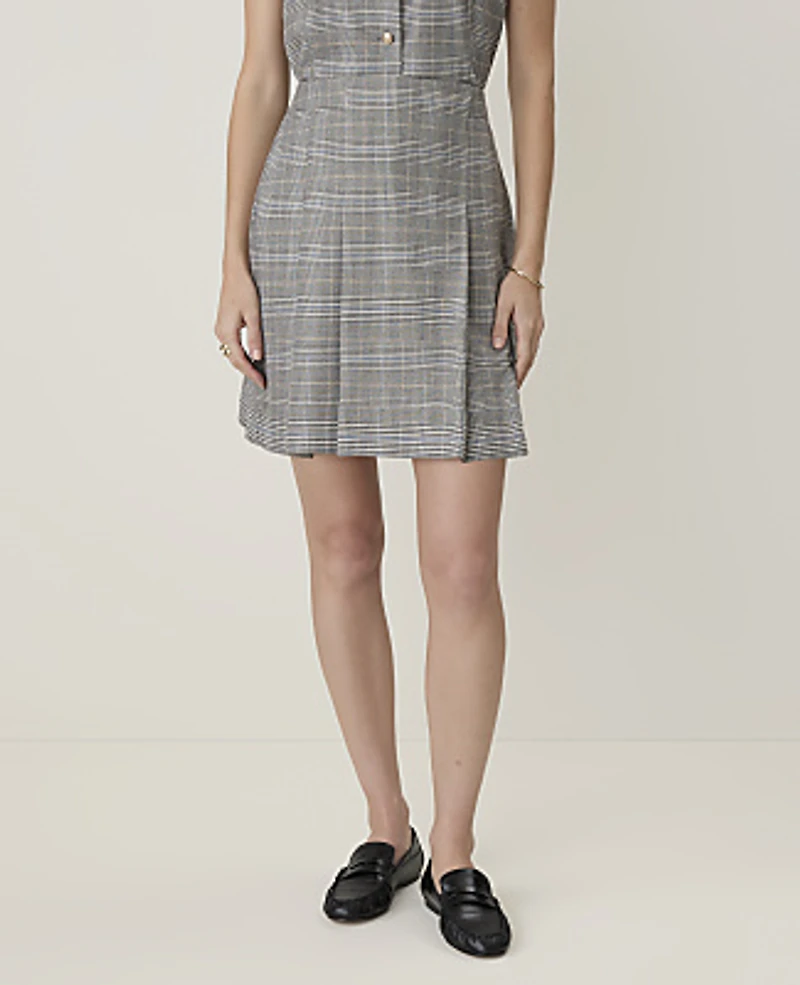 Ann Taylor Petite Plaid Pleated Skirt Blue Women's