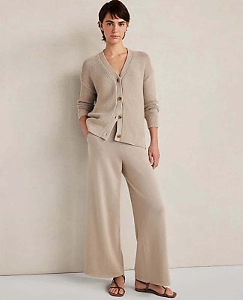 Ann Taylor Haven Well Within Organic Cotton Link Stitch Cardigan Taupe Women's