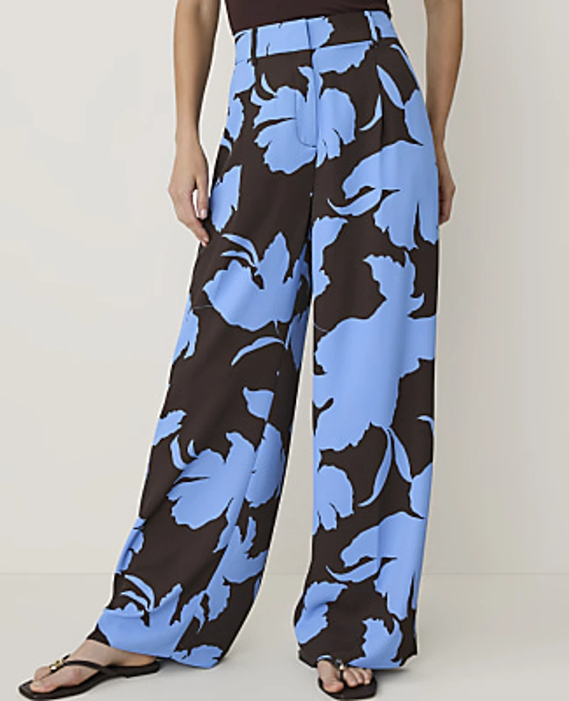 Ann Taylor The Petite Floral Pleated Wide-Leg Pant Light Blue B Women's