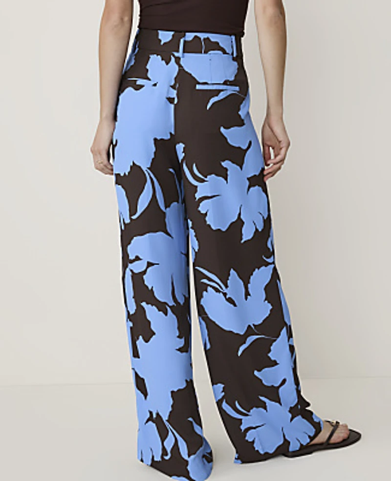 Ann Taylor The Petite Floral Pleated Wide-Leg Pant Light Blue B Women's
