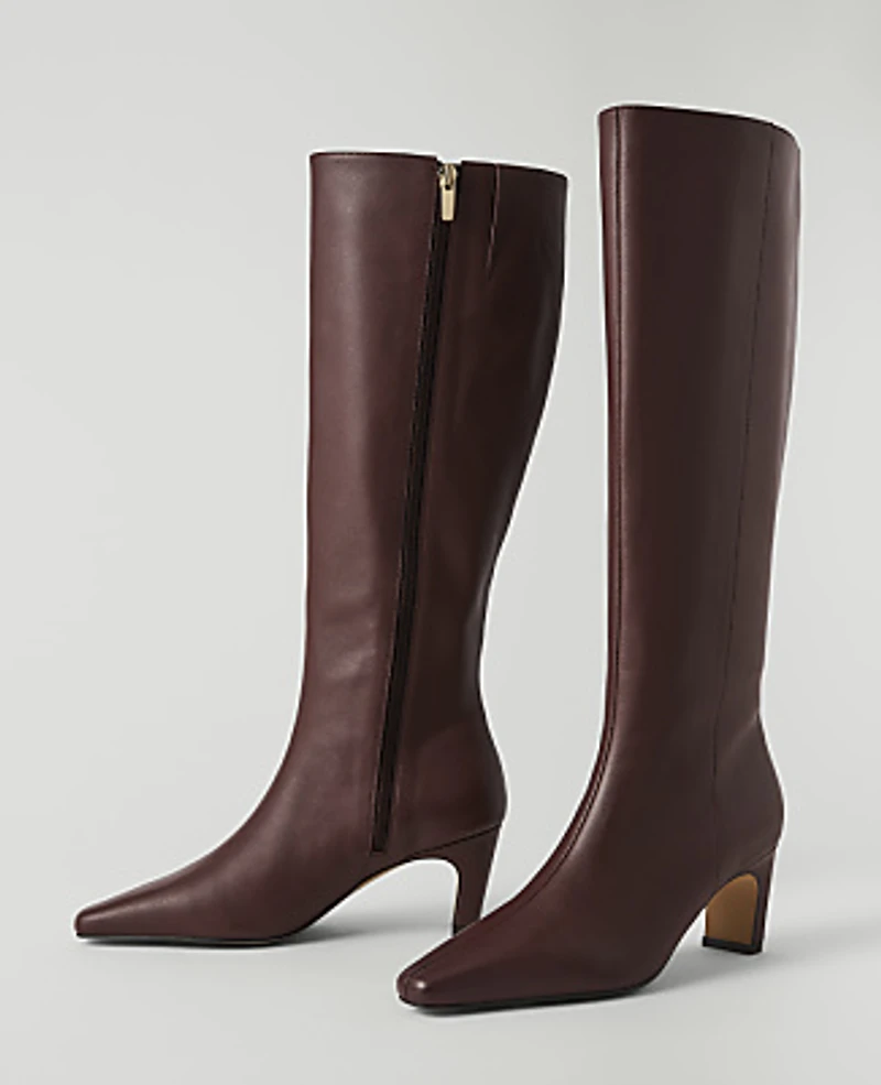 Ann Taylor Leather Skinny Heel Tall Boot Russet Brown Women's