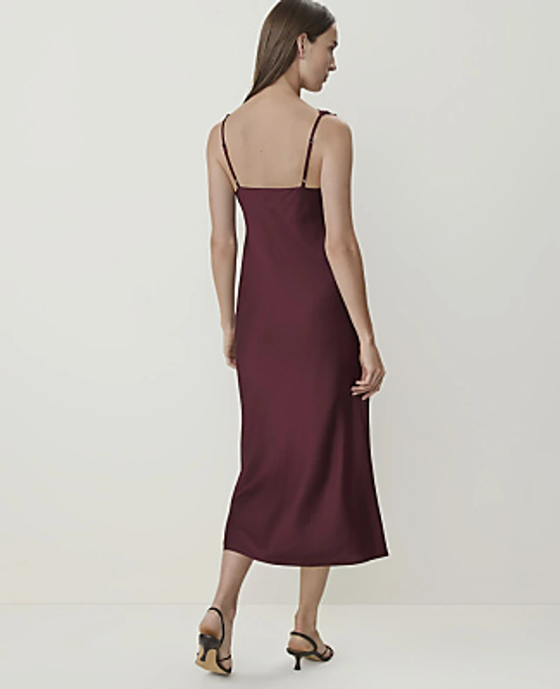 Ann Taylor Petite Lace Trim Satin Midi Slip Dress Purest Plum Women's