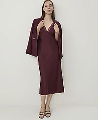 Ann Taylor Petite Lace Trim Satin Midi Slip Dress Purest Plum Women's
