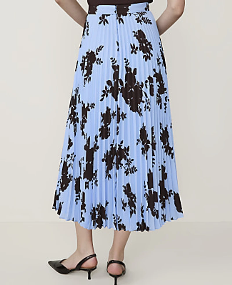 Ann Taylor Petite Floral Pleated Midi Skirt Cheerful Blue Women's