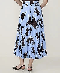 Ann Taylor Petite Floral Pleated Midi Skirt Cheerful Blue Women's