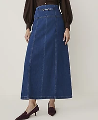 Ann Taylor Petite Horsebit Full Denim Skirt Bright Medium Stone Wash Women's