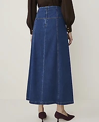 Ann Taylor Petite Horsebit Full Denim Skirt Bright Medium Stone Wash Women's