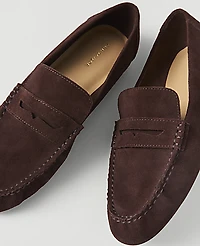 Ann Taylor Weekend Gathered Suede Loafer Java Chip Women's