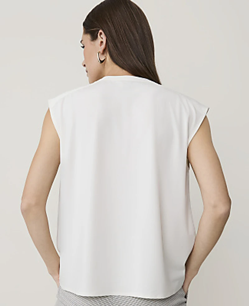 Ann Taylor Petite Mixed Media Keyhole Sleeveless Top Winter White Women's