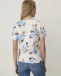 Ann Taylor Petite Floral Crew Neck T-Shirt Ww - Cheerful Blue Women's