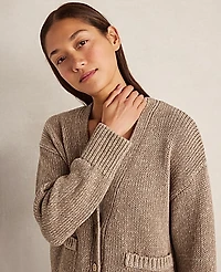Ann Taylor Haven Well Within Organic Cotton Linen Plaited V-Neck Cardigan Taupe Women's