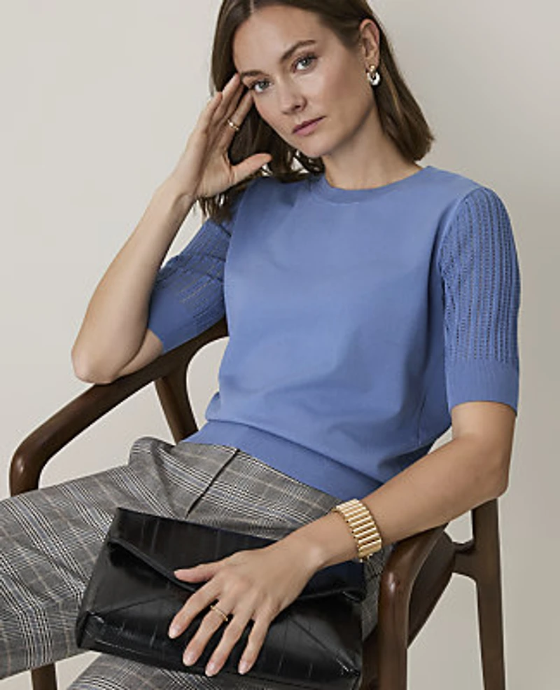 Ann Taylor Petite Pointelle Sleeve Sweater T-Shirt Women's