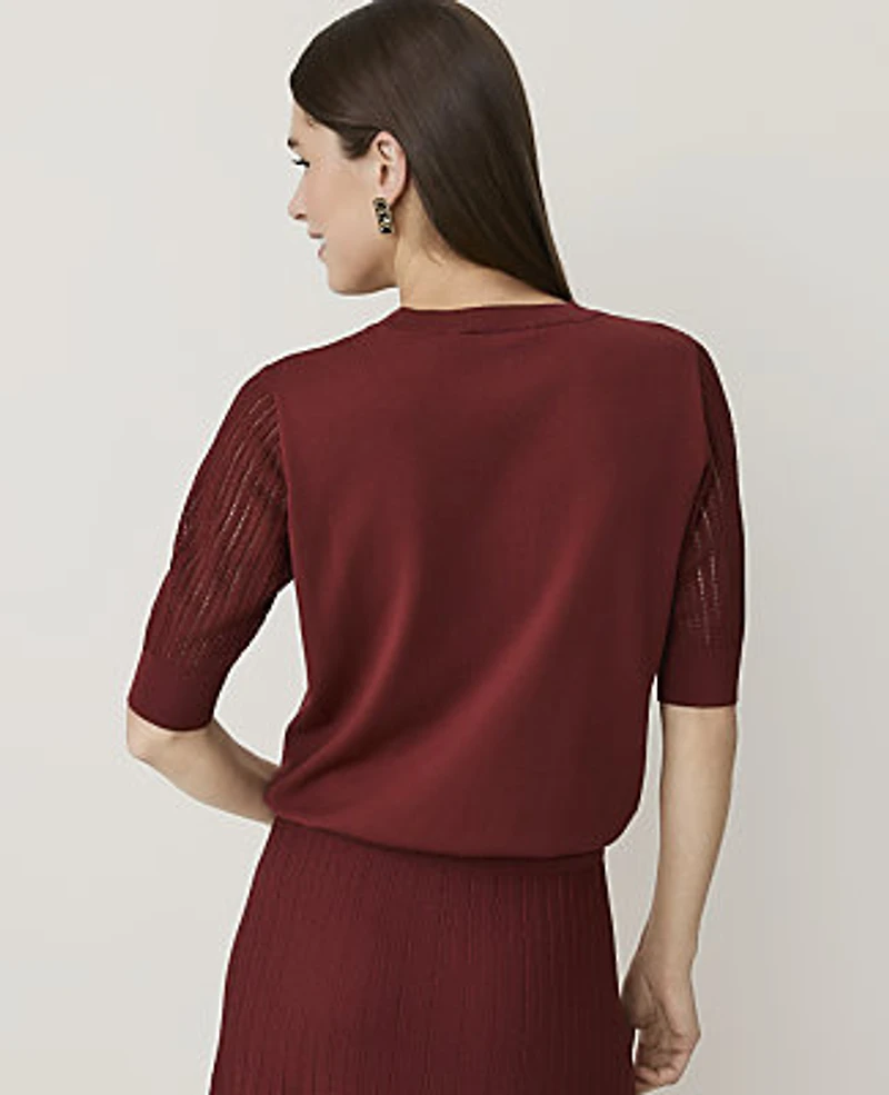 Ann Taylor Petite Pointelle Sleeve Sweater T-Shirt Women's