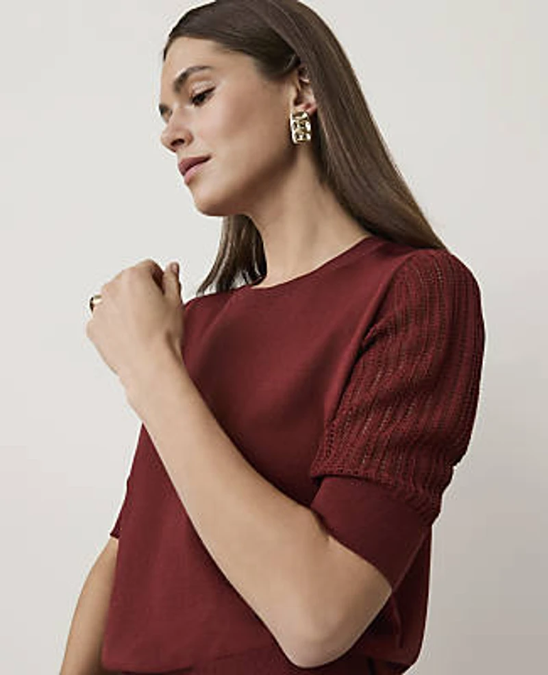 Ann Taylor Petite Pointelle Sleeve Sweater T-Shirt Women's
