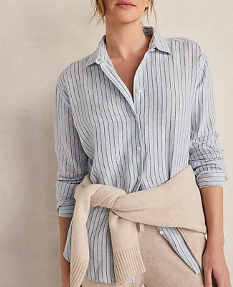 Ann Taylor Haven Well Within The Daily Shirt Linen Stripe Ocean Wave Women's