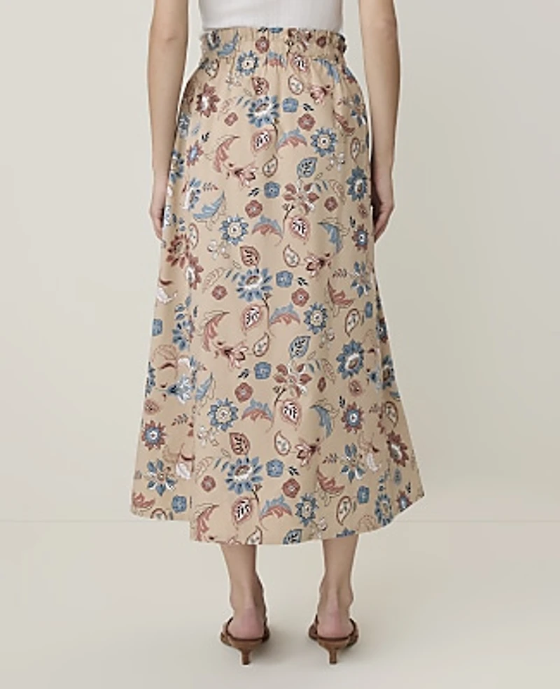 Ann Taylor Petite Weekend Floral Paperbag Midi Skirt Cool Sesame Women's
