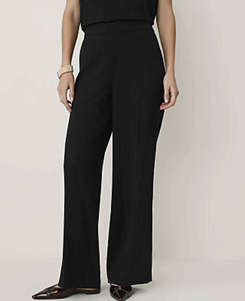 Ann Taylor The Tall Side Zip Wide-Leg Pant Fluid Crepe Black Women's