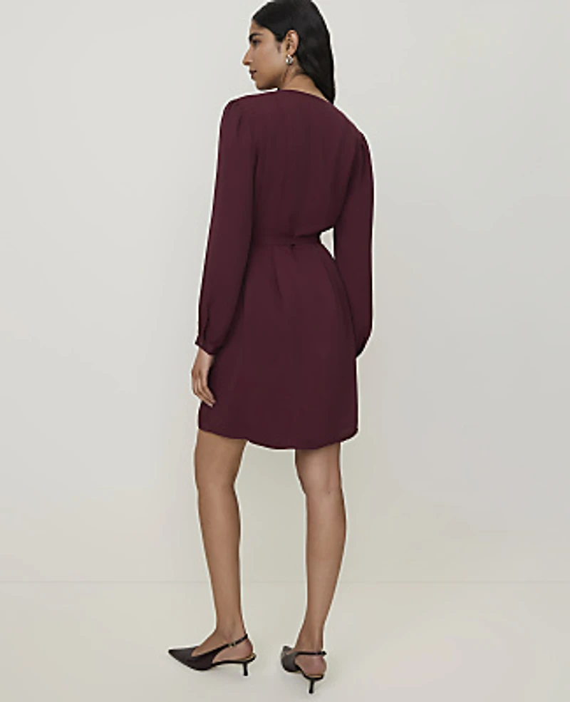 Ann Taylor Petite Belted V-Neck Flare Dress Purest Plum Women's