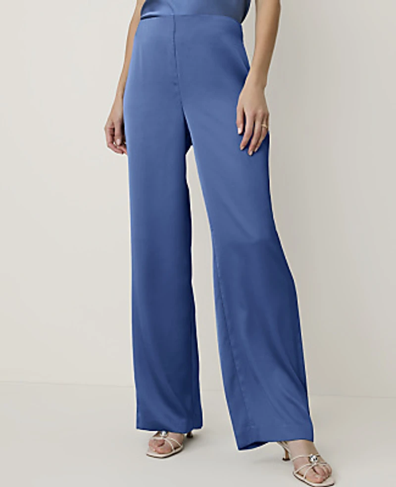 Ann Taylor The Petite Side Zip Straight Pant Satin Ocean Oasis Women's
