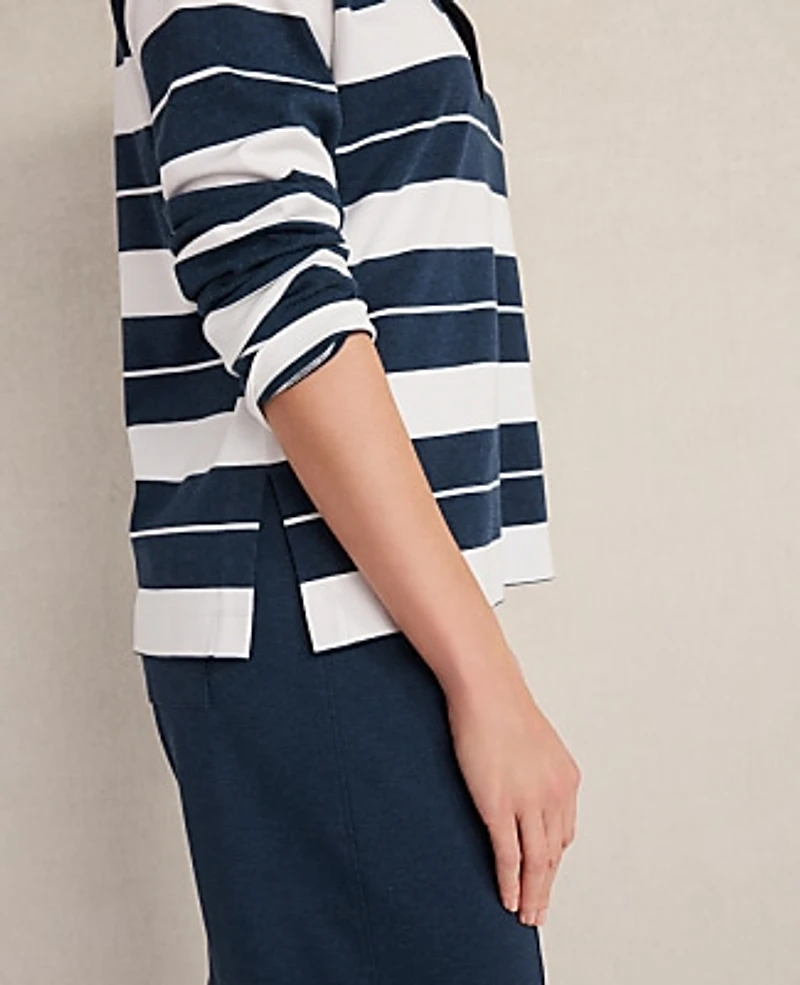 Ann Taylor Haven Well Within Organic Cotton Interlock Stripe Johnny Collar Top Size XL Twilight Wash Women's
