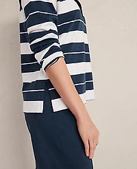 Ann Taylor Haven Well Within Organic Cotton Interlock Stripe Johnny Collar Top Size XL Twilight Wash Women's