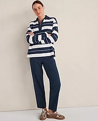 Ann Taylor Haven Well Within Organic Cotton Interlock Stripe Johnny Collar Top Size XL Twilight Wash Women's