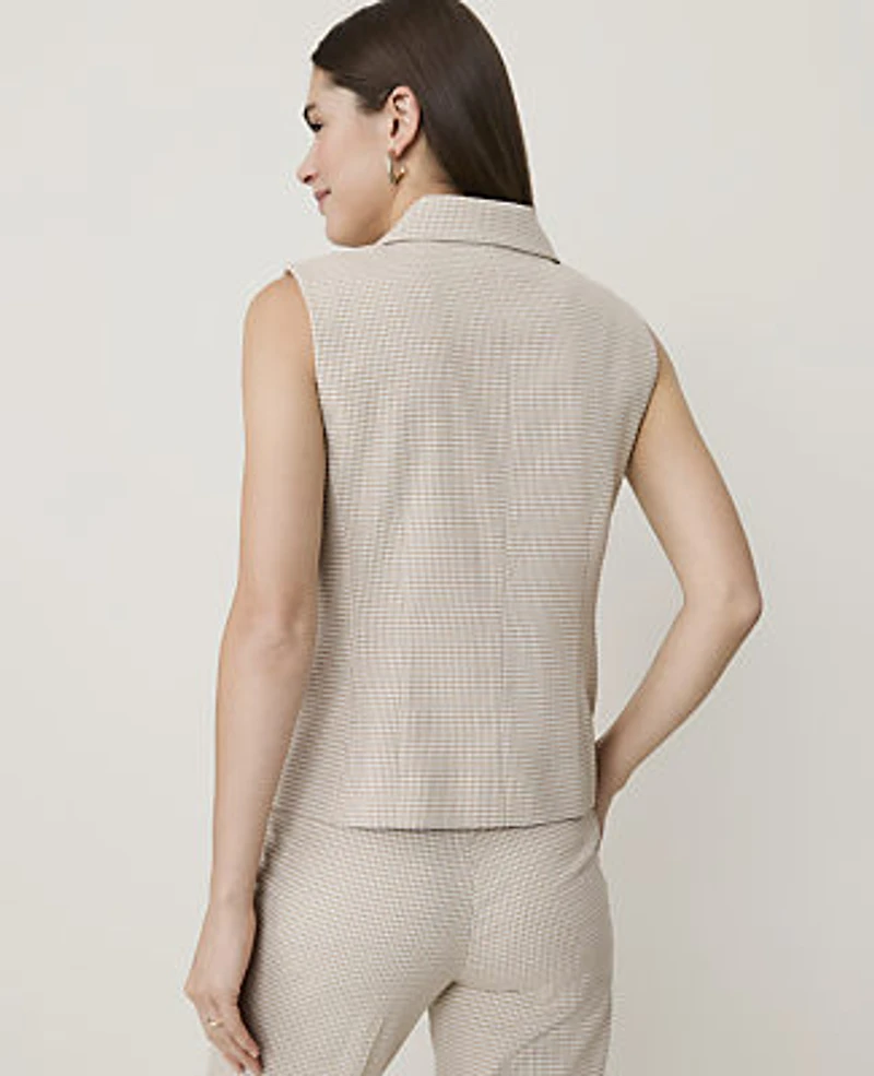 Ann Taylor Houndstooth Tailored Vest Tan Texture Women's