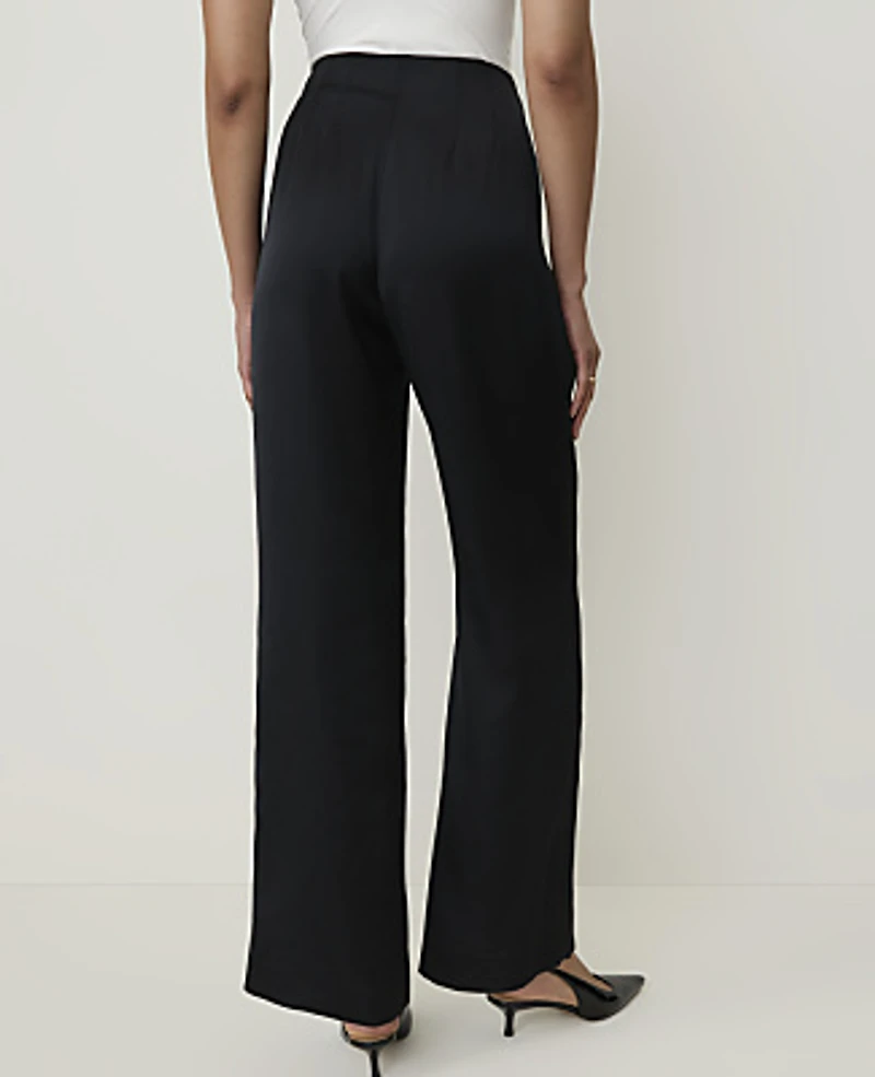 Ann Taylor The Petite Side Zip Pant Satin Black Women's