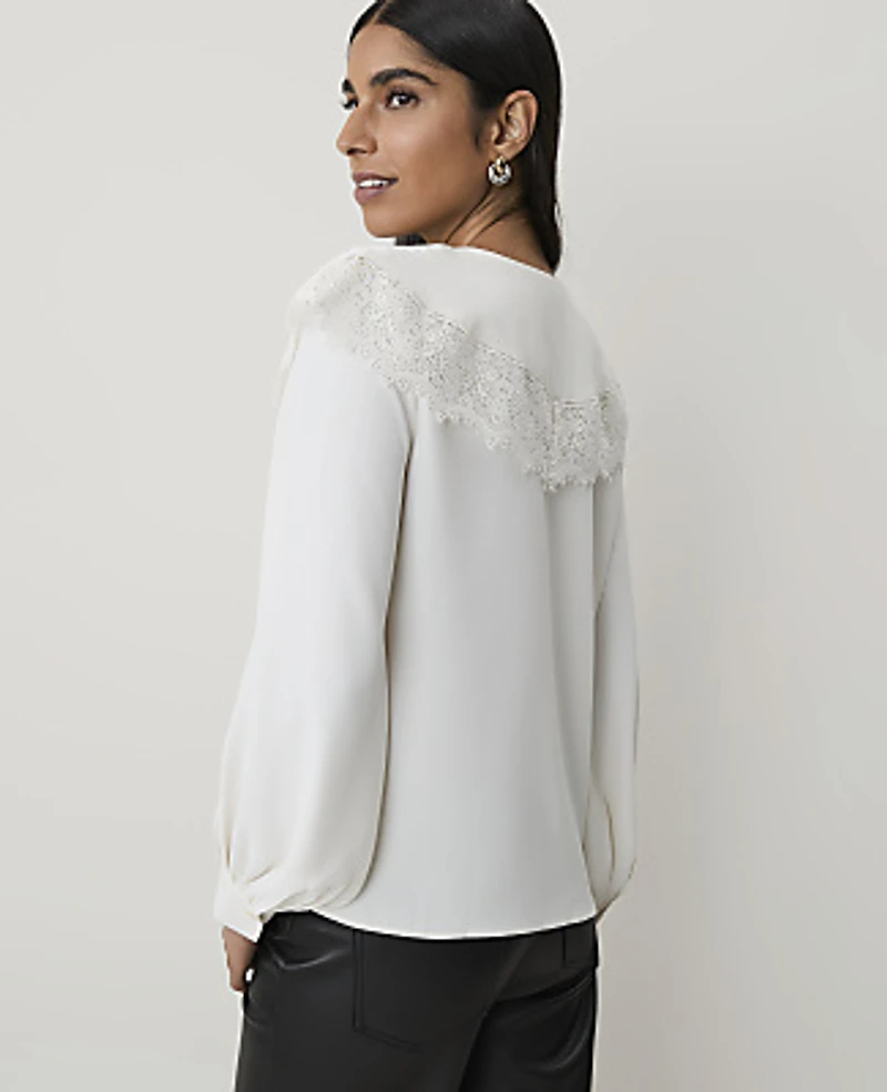 Ann Taylor Lace Cape Collar Blouse Winter White Women's