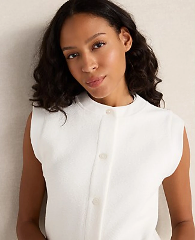 Ann Taylor Haven Well Within Cotton Blend Textured Short Sleeve Jacket Ivory Women's
