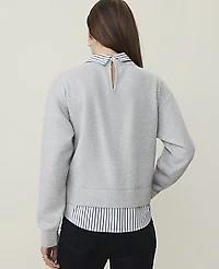 Ann Taylor Weekend Collared Mixed Media Sweatshirt Medium Light Heather Grey Women's