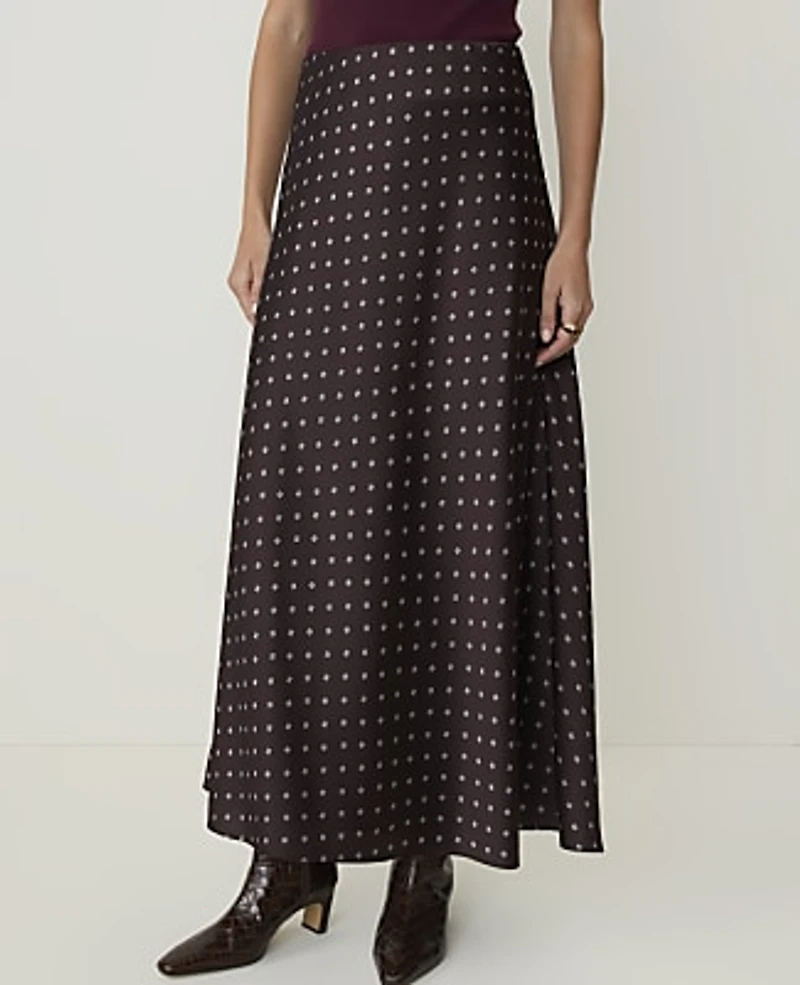 Ann Taylor Petite Geo Print Maxi Skirt Satin French Mocha Women's