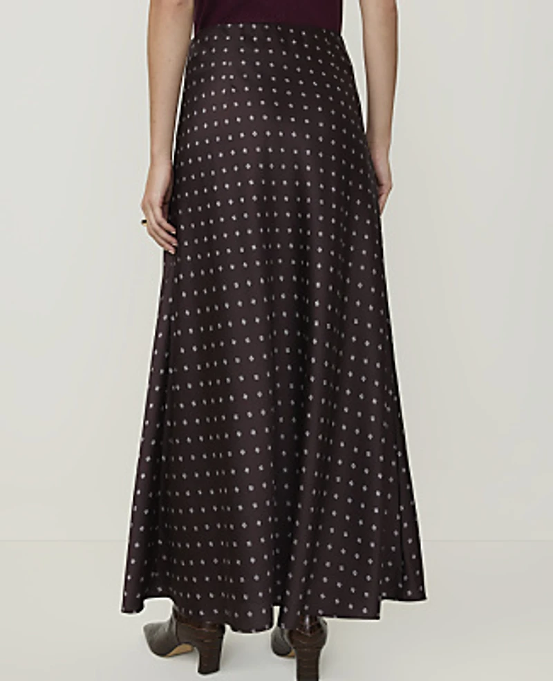 Ann Taylor Petite Geo Print Maxi Skirt Satin French Mocha Women's