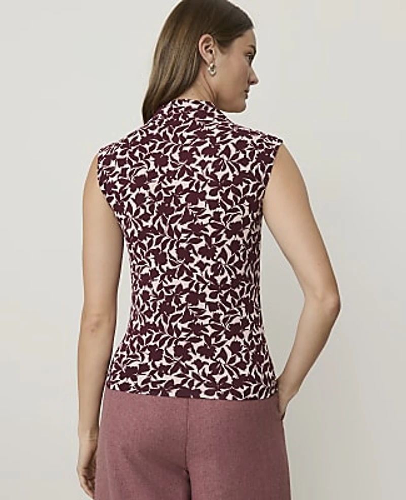 Ann Taylor Floral Draped Cowl Neck Shell Top Berry Mousse Women's