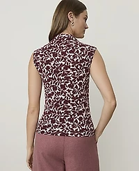 Ann Taylor Floral Draped Cowl Neck Shell Top Berry Mousse Women's