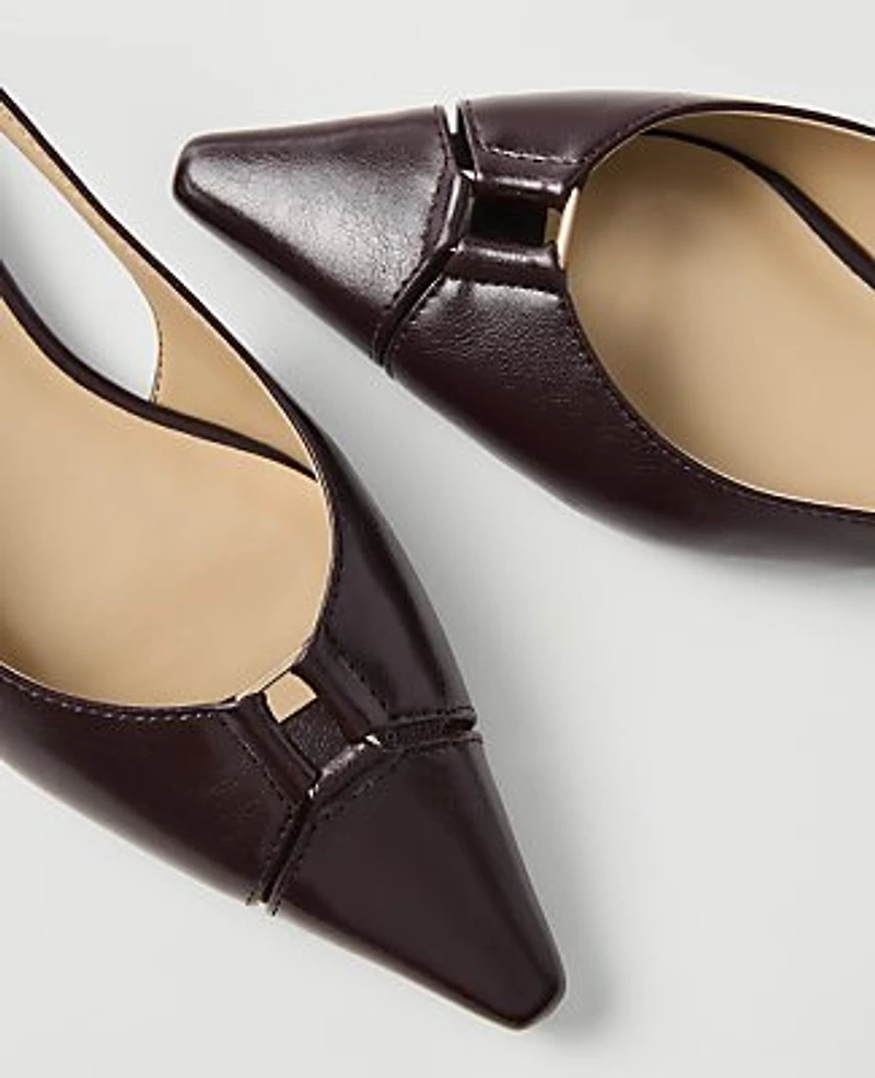 Ann Taylor Leather Hardware Cutout Slingback Flat Rich Wine Women's