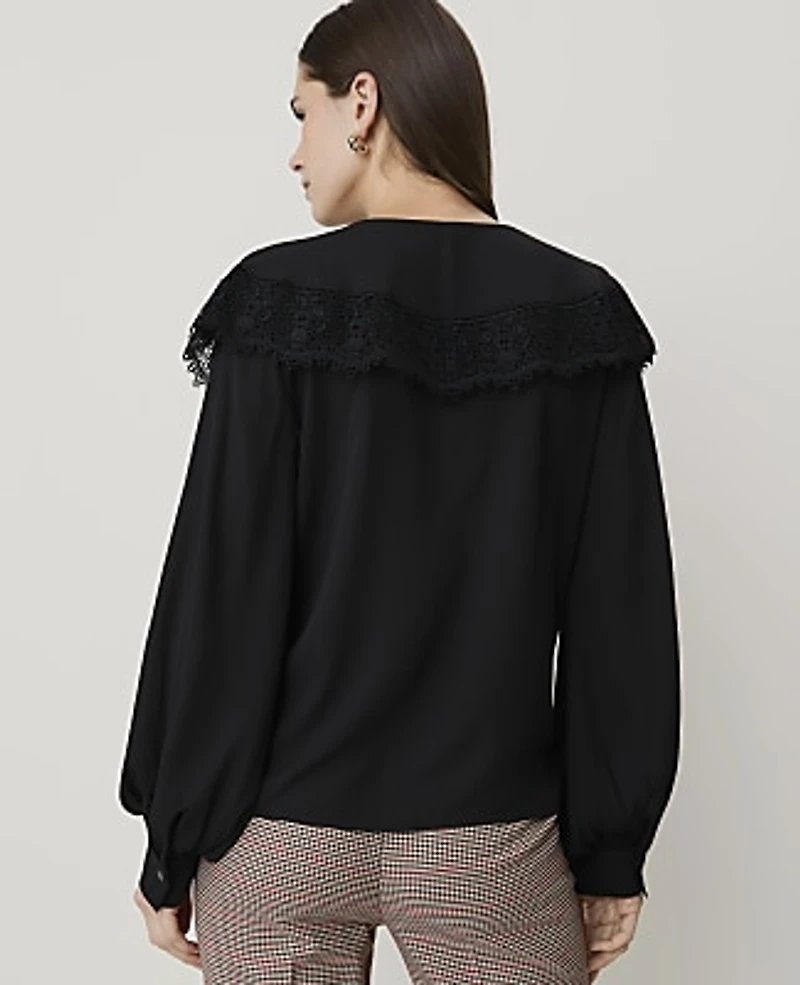 Ann Taylor Lace Cape Collar Blouse Black Women's