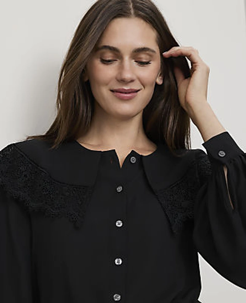 Ann Taylor Lace Cape Collar Blouse Black Women's