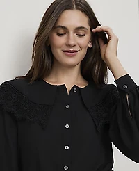 Ann Taylor Lace Cape Collar Blouse Black Women's