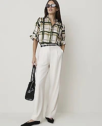 Ann Taylor Plaid Ruffle Collar Shirt Olive Sprig Women's