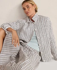 Ann Taylor Haven Well Within Everweave Linen Stripe Boxy Jacket Fresh Coffee Women's