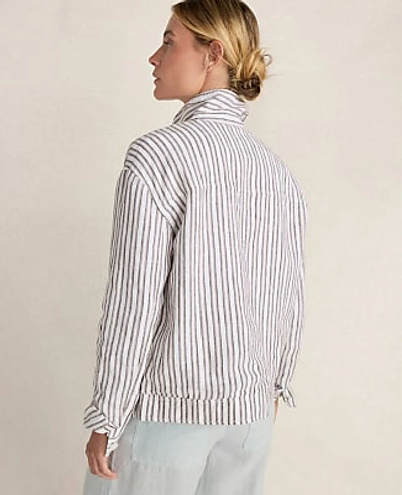 Ann Taylor Haven Well Within Everweave Linen Stripe Boxy Jacket Fresh Coffee Women's