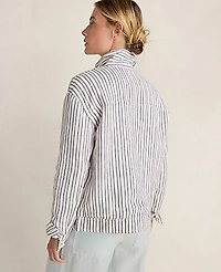 Ann Taylor Haven Well Within Everweave Linen Stripe Boxy Jacket Fresh Coffee Women's
